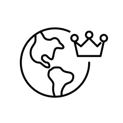 Global premium service. Earth globe and crown. Luxury tup quality. Pixel perfect, editable stroke icon