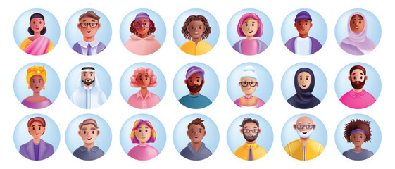 3D people diverse avatar, inclusion multicultural vector group, cartoon happy equal community. Man woman character, representation business team, professional teamwork communication. People avatar - obrazy, fototapety, plakaty