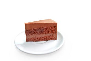 delicious chocolate cake on a white plate PNG transparent
