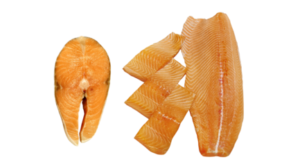 salmon, trout, steak, slices of fresh raw fish, isolated  PNG transparent