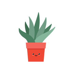 Cute cactus. Flat illustration of a kawaii smiling succulent in a flower pot. Vector 10 EPS.