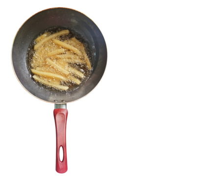 Fry french fries in a pan with oil,   PNG transparent