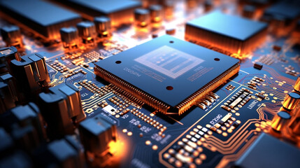 Fototapeta na wymiar Next-generation processor designs, Leading edge nanotechnology, FPGA, Chip packaging, ASIC, Scientific research tech. Hardware Industry, Chip, 8K 