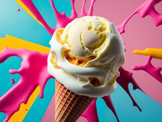 Ice cream explosion creating an abstract splash of color and texture