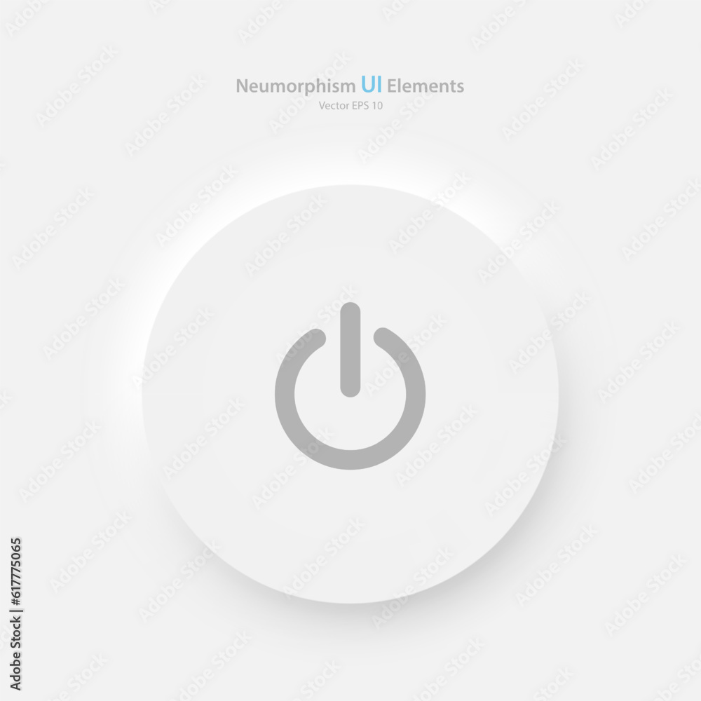 Poster round power button on a white background. user interface elements in the style of neumorphism, ux. v