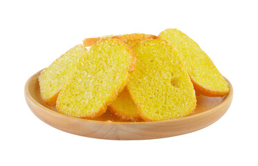 Crispy Bread in wood plate on transparent png
