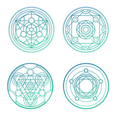 Set of 4 green alchemy circles