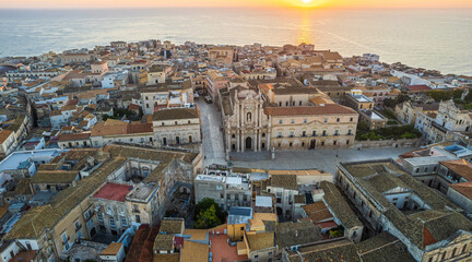 Fototapeta premium Aerial View of Ortigia Island in Syracuse at Dawn, Sicily, Italy, Europe, World Heritage Site