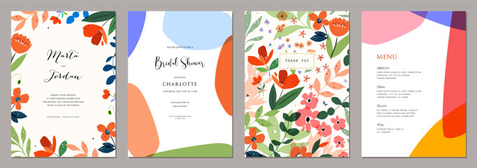 Bright artistic templates with floral elements. For poster, Birthday, Wedding and party invitation, flyer, email header, post in social networks, advertising, events and page cover.