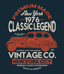 screen print design for man fashion with vintage car drawing as vector