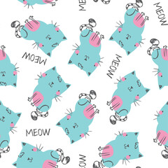 pattern design with cute cat drawing as vector