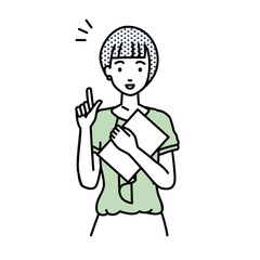 a woman in casual work style getting ideas standing with document pointing hand gesture