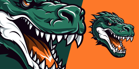 Sport and E-Sport Teams: Vibrant Illustration Vector Graphic with Green Crocodile Head Logo Mascot