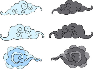 Japanese clouds vector illustration set for tattoo or background design.chinese clouds vector.water splash.wave for element.