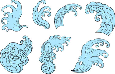 Japanese clouds vector illustration set for tattoo or background design.chinese clouds vector.water splash.wave for element.
