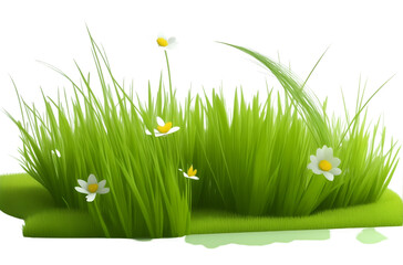 hyperrealistic Grass meadow flowery shapes cut out 3d rendering transparent background (PNG)