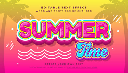 Summer Time Concept 3D editable text effect, suitable for promotion, product, headline, poster