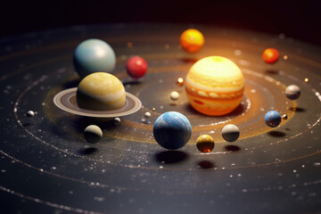 Celestial Sphere: An artistic rendition of the solar system, showcasing the planets orbiting the sun in a mesmerizing cosmic dance. Evoking a sense of wonder and the vastness of the universe.