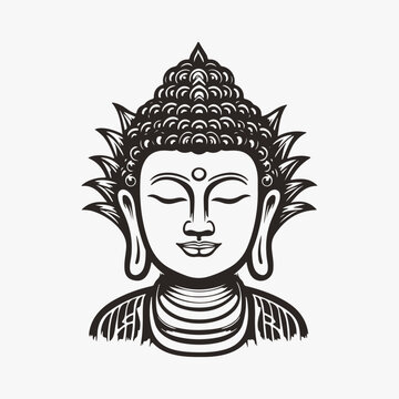 Vector silhouette of Buddha line drawing. Sketch of meditating buddah statue. Vector illustration isolated on white keep calm	
