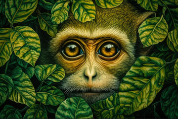 Tropical Illusion: Monkey's Gaze. Generative AI