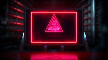 A dark background with a glowing red warning sign created with generative AI