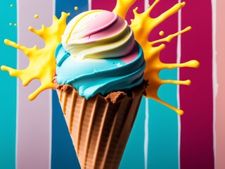 Ice cream explosion creating an abstract splash of color and texture