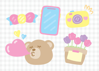 cute sweet pastel hand drawn kawaii graphic element vector set for decorating your artwork