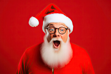 Festive Old Man with a Grey Beard and Open Mouth Expressing Excitement. Generative AI