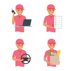 Vector illustration set. Online food delivery service, online order tracking, home and office delivery. Delivery. Ordering food.