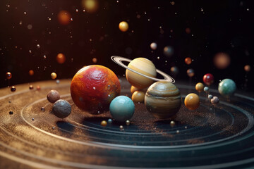 Celestial Symphony: A vibrant visualization of a cosmic ballet, showcasing celestial bodies orbiting a central point in an infinite expanse of space. The colors and textures are mesmerizing.