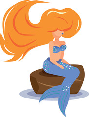 girl, mermaid, character, sea,flat