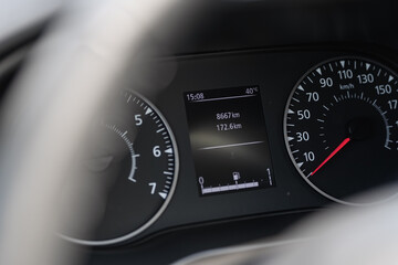 Hot temperature during the summer. Dashboard thermometer showing temperatures above 40 degrees...