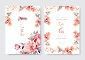 peach rose flower floral vector elegant watercolor wedding invitation card template