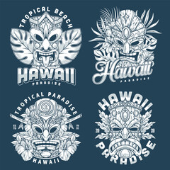 Hawaiian tiki totems set stickers