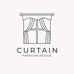 curtain line art icon logo vector template illustration design