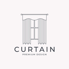 curtain line art icon logo vector illustration template design