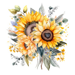 Festive Sunflower Watercolor Favors Graphics. Generative AI