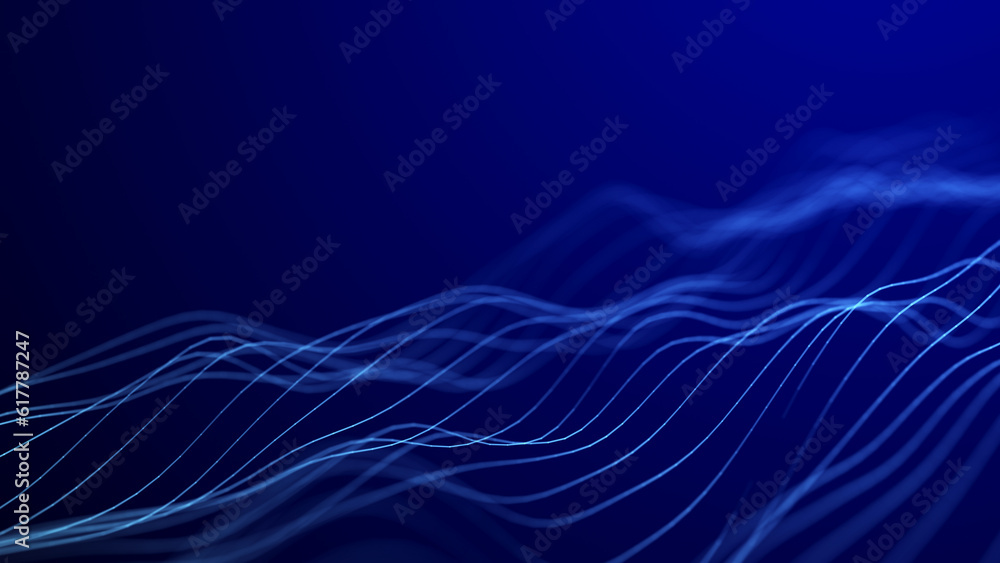 Poster futuristic wave of smooth lines.wire network technologies.cyber security background. 3d rendering.