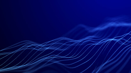 Futuristic wave of smooth lines.Wire network technologies.Cyber security background. 3D rendering.