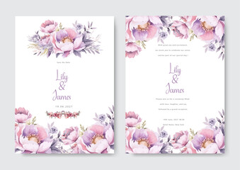 Set of beautiful rose elegant faded pink watercolor flower wedding invitation design template