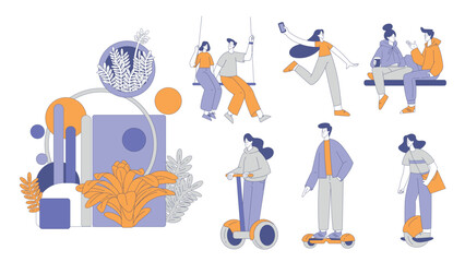 People Character Enjoying Outdoor Walk in the Park Vector Set © topvectors