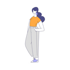 Obraz premium Young Girl in Casual Clothes Standing with Hand in Pocket Vector Illustration