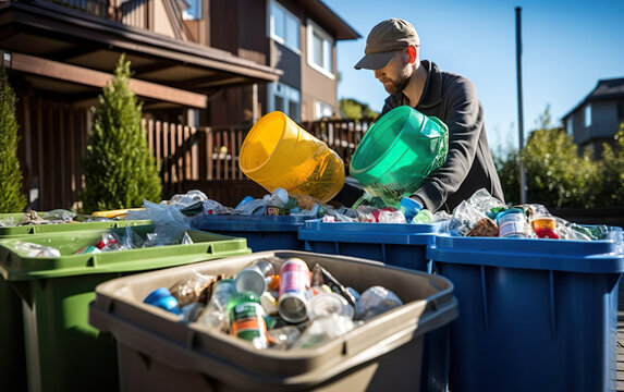 Man sorting recyclable materials into separate bins, showcasing the importance of waste segregation and recycling