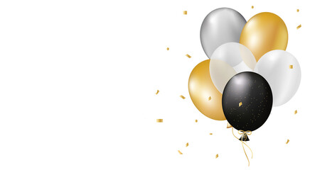 Festive background with festive realistic 3d balloons of gold, black color on a festive background.Stylish poster, cover, banner, website, mobile application, card for greetings, invitations, printing