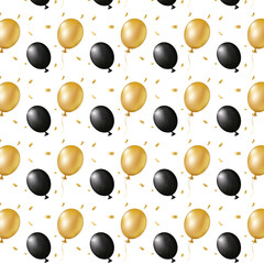 Seamless pattern with gold, silver, black balloons. Royal texture for textile printing, scrapbooking, baby shower,pajamas print, wrapping paper. Birthday, invitation, greetings.