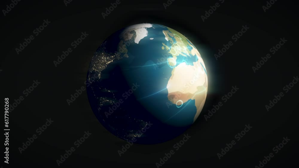 Poster worldwide network connects all countries on rotating globe in space. background animation