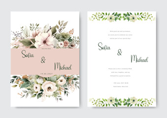 white flower floral vector elegant leaves wedding invitation card template