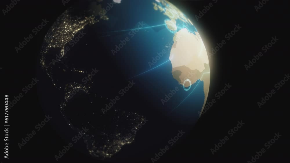 Aufkleber zoom in rotating earth globe in space with concept of worldwide connection