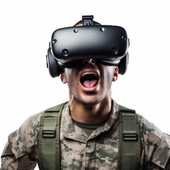 soldier in uniform wearing virtual reality