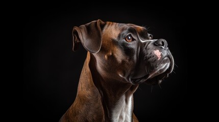 boxer dog, on black background